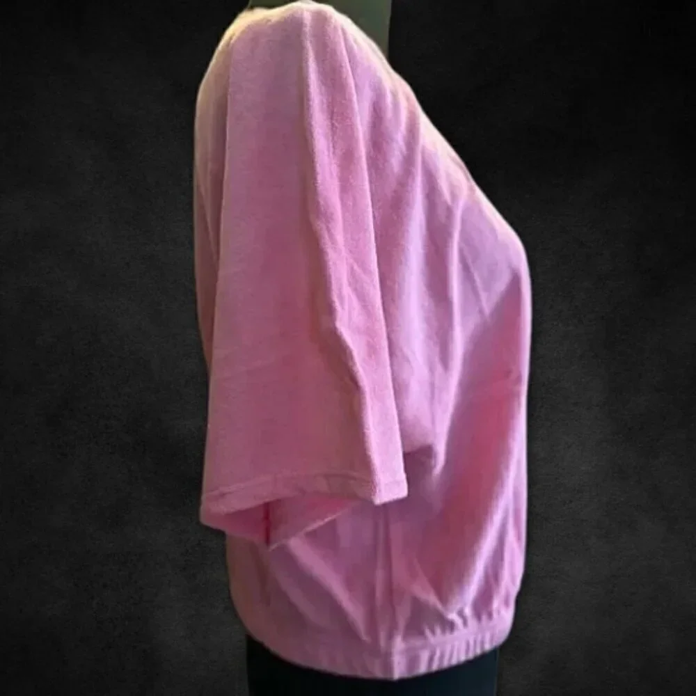 JUICY COUTURE Top Short Sleeve Cropped Design Terry Cloth Fabric Pink W XXL NWT - Picture 3 of 10